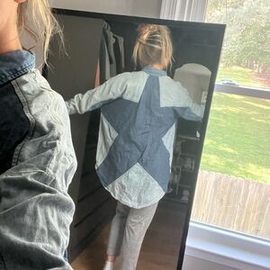 Free People Blue and Gray Button Down Shirt